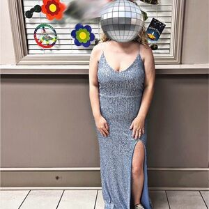 Blue Sequin Gown with Slit- juniors size 15